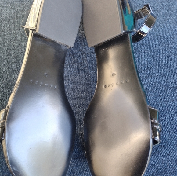 SANDRO Paris Black Patent Leather Open toe chain leather sandals, 38 US 7.5 NWOB - Picture 6 of 8